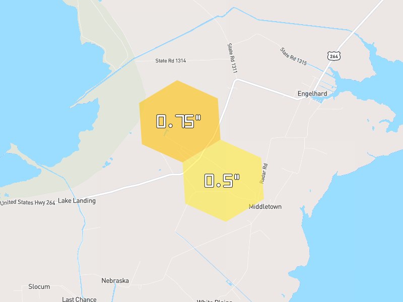Hail map of Engelhard, NC on Jul 29, 2026, hail up to 0.75"