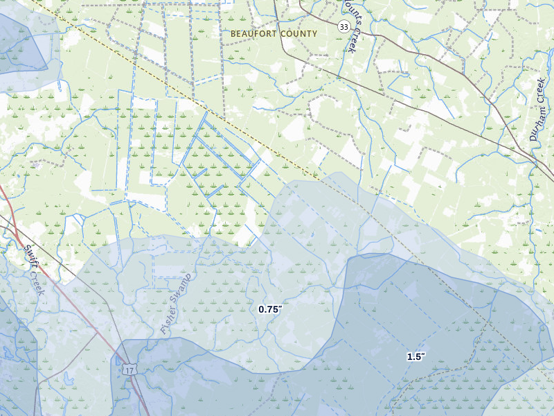 NEXRAD radar-signature map of the hail storm over Ernul, NC on Jun 27, 2026