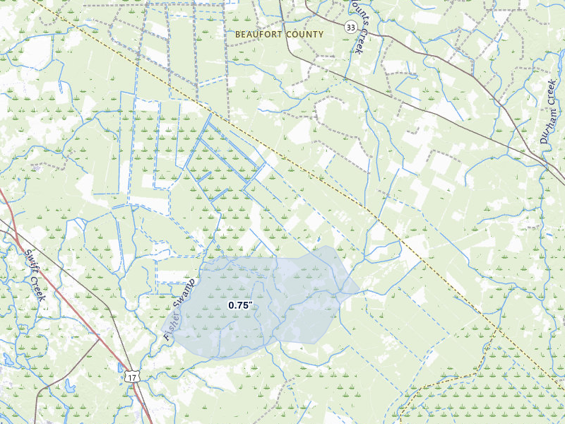 NEXRAD radar-signature map of the hail storm over Ernul, NC on Jun 28, 2026