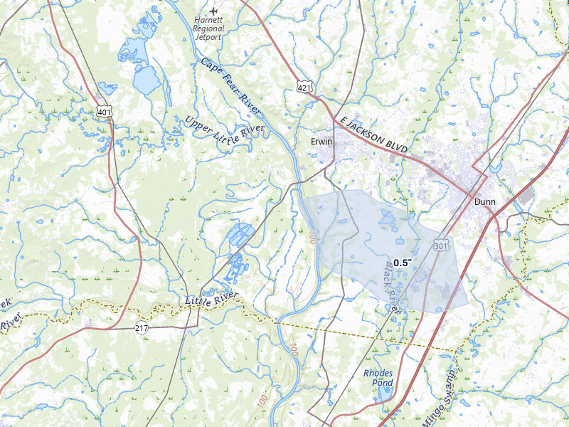 NEXRAD radar-signature map of the hail storm over Erwin, NC on Jul 7, 2026