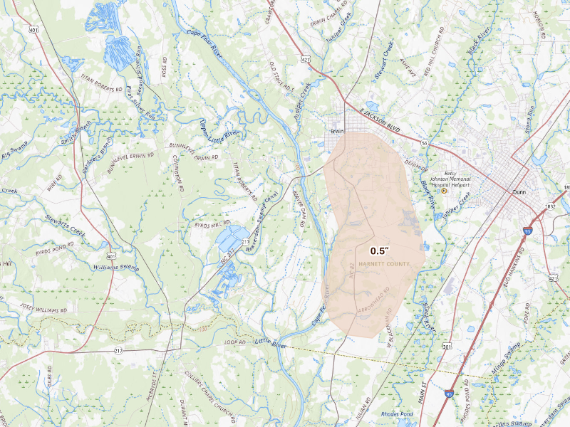 Radar-estimated hail-size map of the storm over Erwin, NC