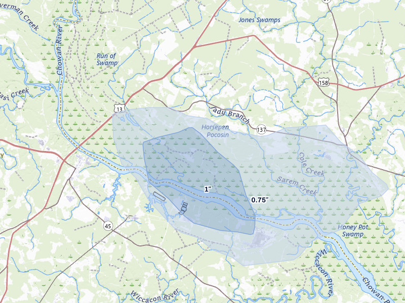 NEXRAD radar-signature map of the hail storm over Eure, NC on Jul 6, 2026