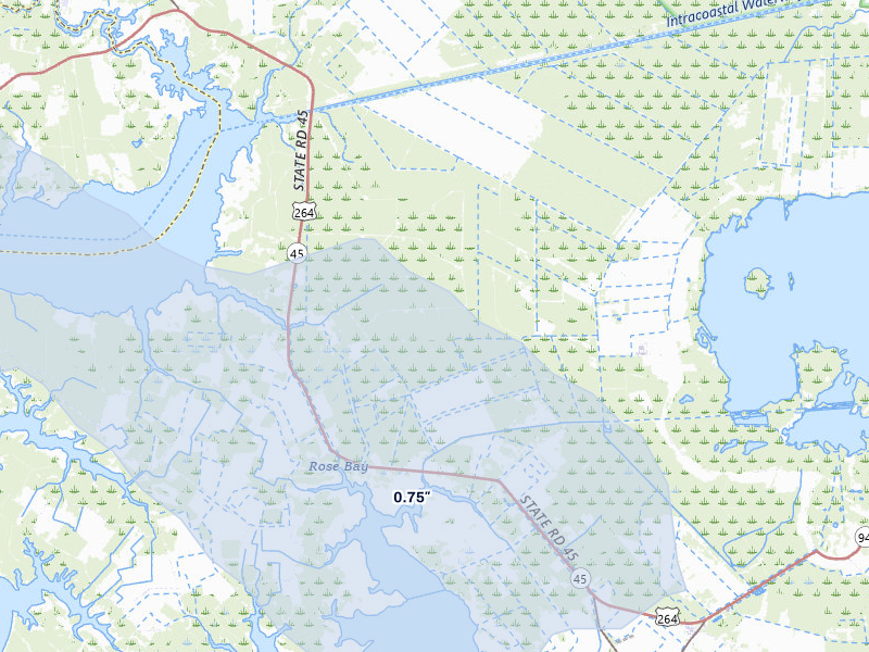 NEXRAD radar-signature map of the hail storm over Fairfield, NC on Jul 28, 2026