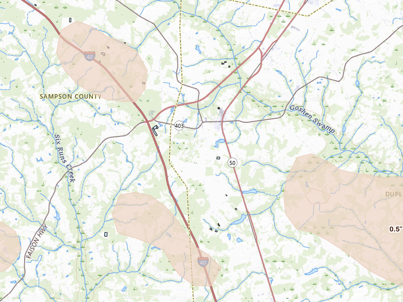 Radar-estimated hail-size map of the storm over Faison, NC
