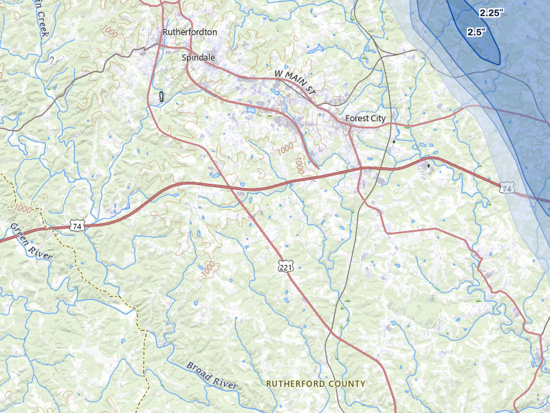 NEXRAD radar-signature map of the hail storm over Forest City, NC on Aug 11, 2026