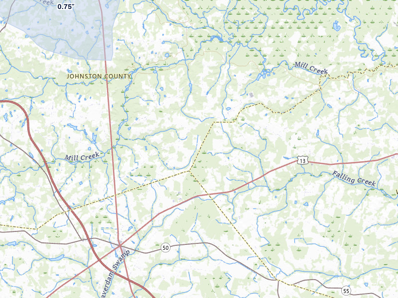 NEXRAD radar-signature map of the hail storm over Four Oaks, NC on Jul 7, 2026