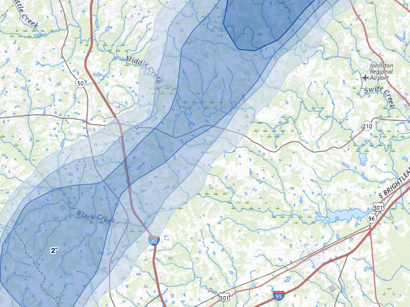 NEXRAD radar-signature map of the hail storm over Four Oaks, NC on Jul 8, 2026