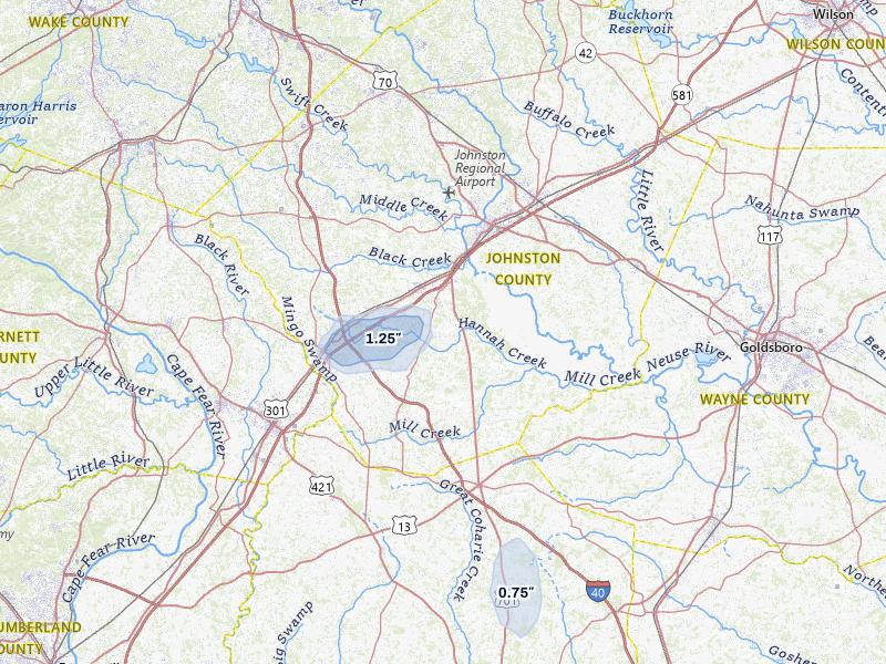 NEXRAD radar-signature map of the hail storm over Four Oaks, NC on Aug 9, 2026