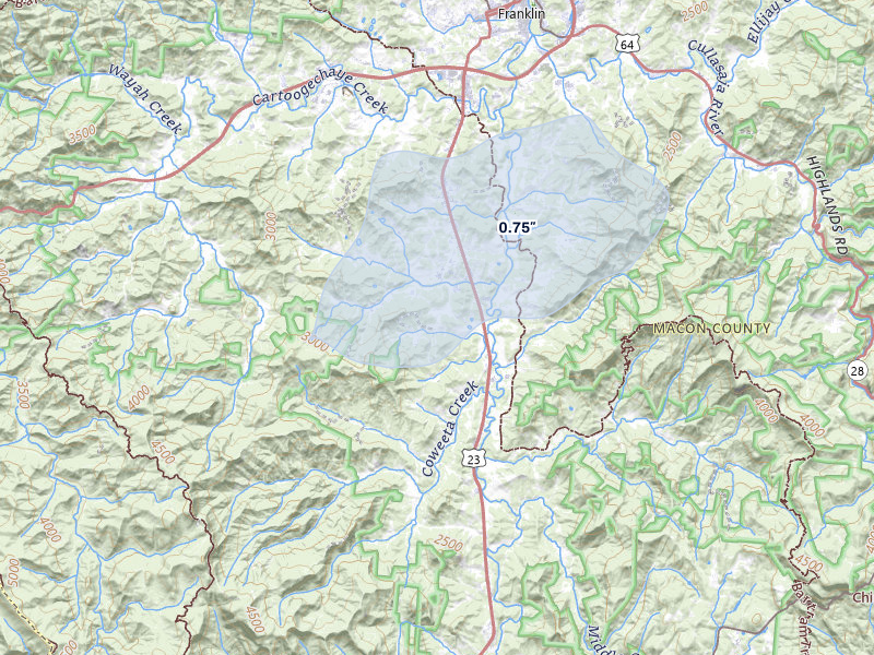 NEXRAD radar-signature map of the hail storm over Franklin, NC on Jun 30, 2026