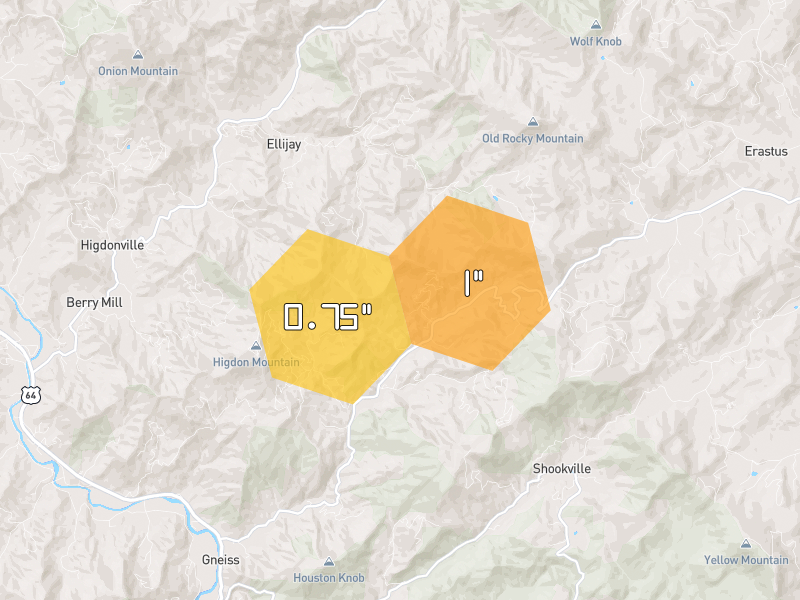 Hail map of Franklin, NC on Jul 1, 2026, hail up to 1"