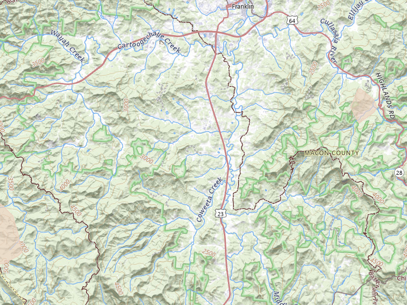 Radar-estimated hail-size map of the storm over Franklin, NC on Jul 2, 2026