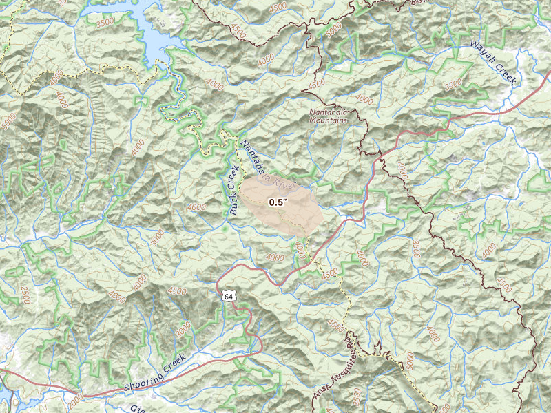 Radar-estimated hail-size map of the storm over Franklin, NC