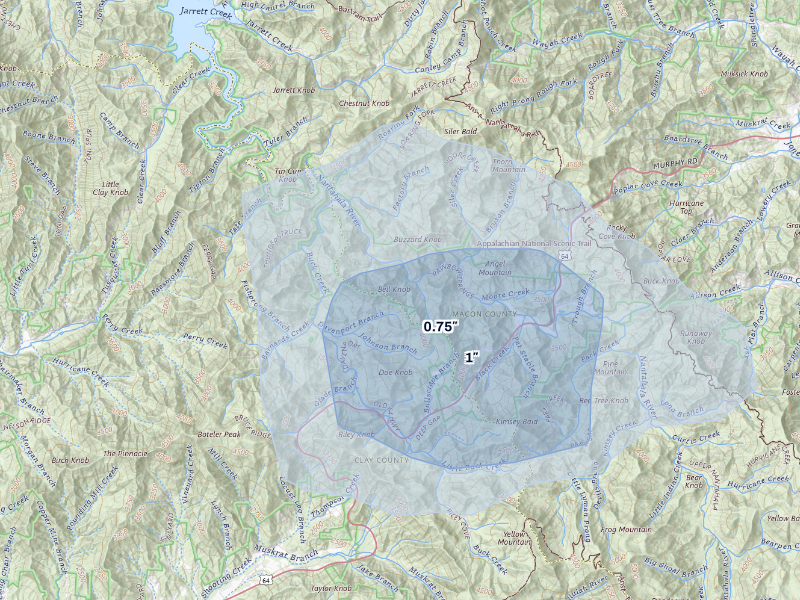 NEXRAD radar-signature map of the hail storm over Franklin, NC on Sep 5, 2026