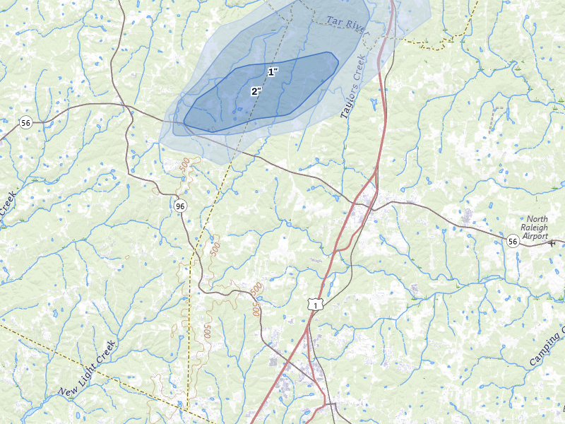 NEXRAD radar-signature map of the hail storm over Franklinton, NC on Jul 5, 2026