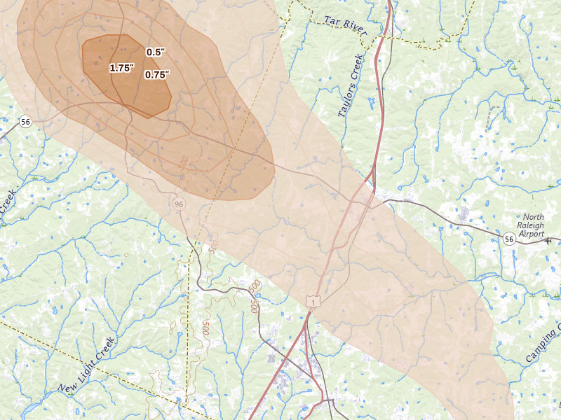 Radar-estimated hail-size map of the storm over Franklinton, NC