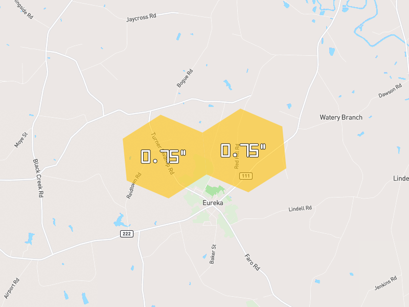 Hail map of Fremont, NC on Jul 5, 2026, hail up to 0.75"