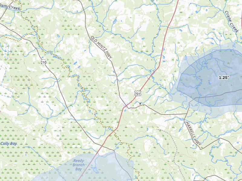 NEXRAD radar-signature map of the hail storm over Garland, NC on Jul 5, 2026