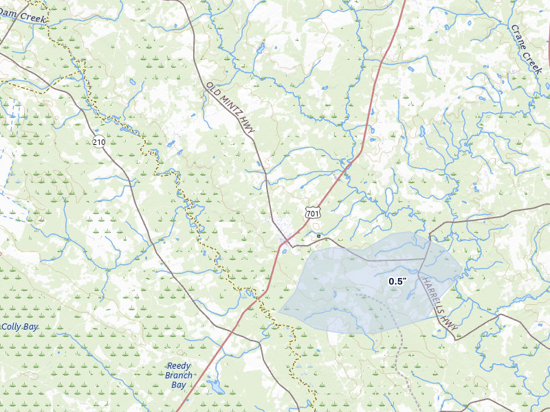 NEXRAD radar-signature map of the hail storm over Garland, NC on Jul 28, 2026