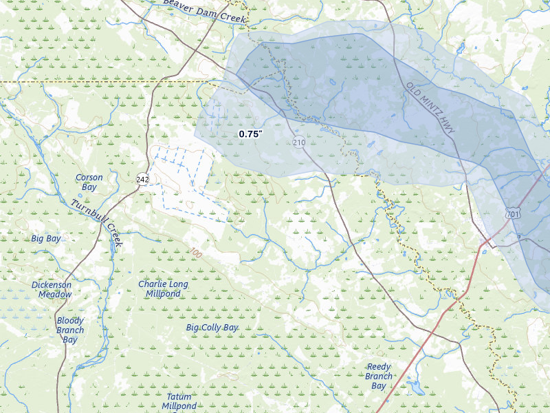 NEXRAD radar-signature map of the hail storm over Garland, NC on Aug 11, 2026