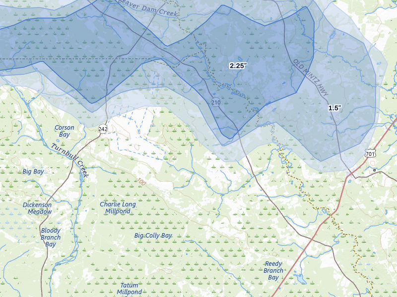 NEXRAD radar-signature map of the hail storm over Garland, NC on Aug 21, 2026