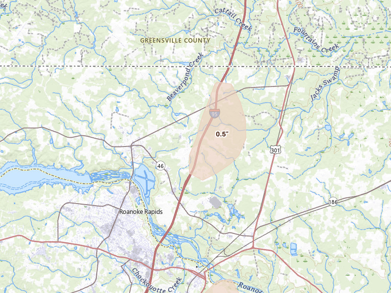 Radar-estimated hail-size map of the storm over Garysburg, NC on Sep 2, 2026