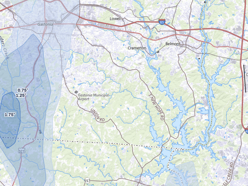 NEXRAD radar-signature map of the hail storm over Gastonia, NC on Aug 6, 2026