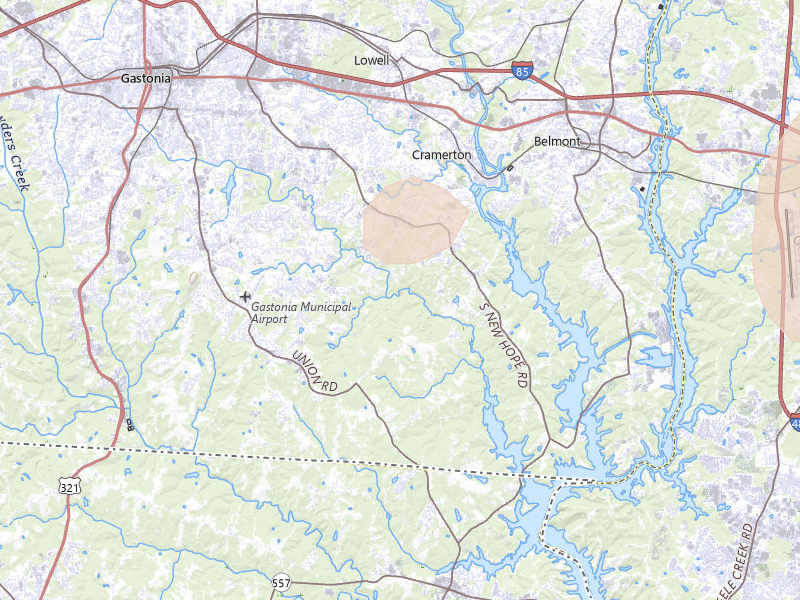 Radar-estimated hail-size map of the storm over Gastonia, NC on Aug 20, 2026