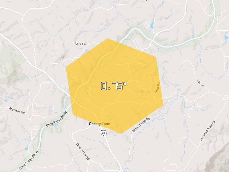 Hail map of Glade Valley, NC on Jul 4, 2026, hail up to 0.75"