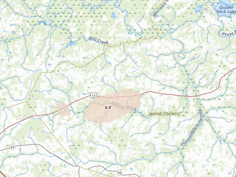 Radar-estimated hail-size map of the storm over Goldsboro, NC