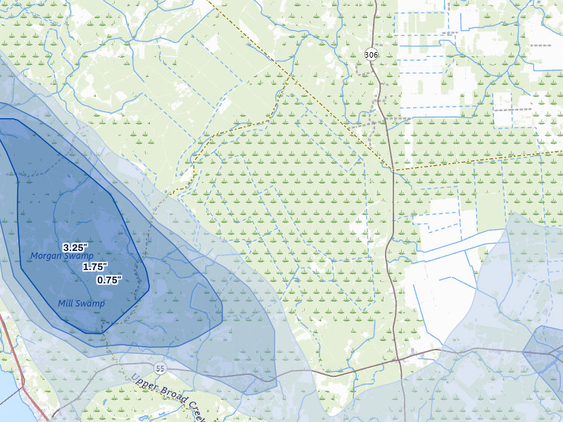 NEXRAD radar-signature map of the hail storm over Grantsboro, NC on Jul 8, 2026