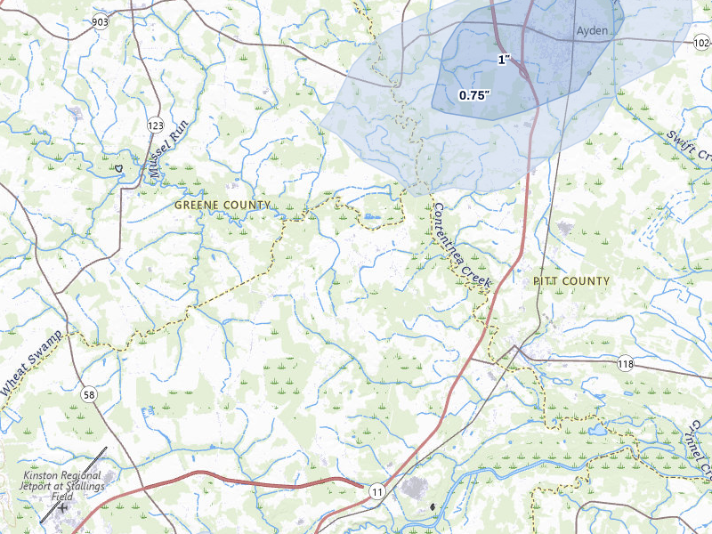 NEXRAD radar-signature map of the hail storm over Grifton, NC on Jun 26, 2026