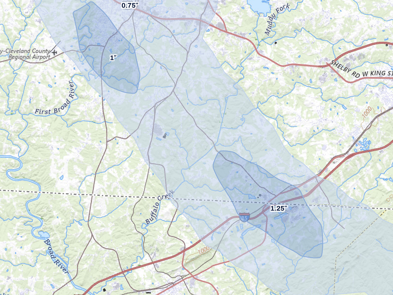 NEXRAD radar-signature map of the hail storm over Grover, NC on Jul 28, 2026