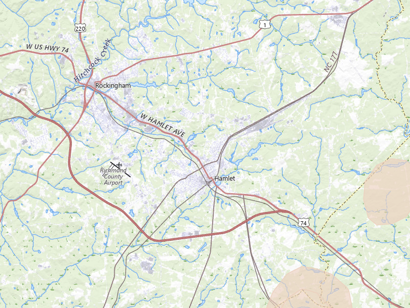 Radar-estimated hail-size map of the storm over Hamlet, NC on Jul 5, 2026