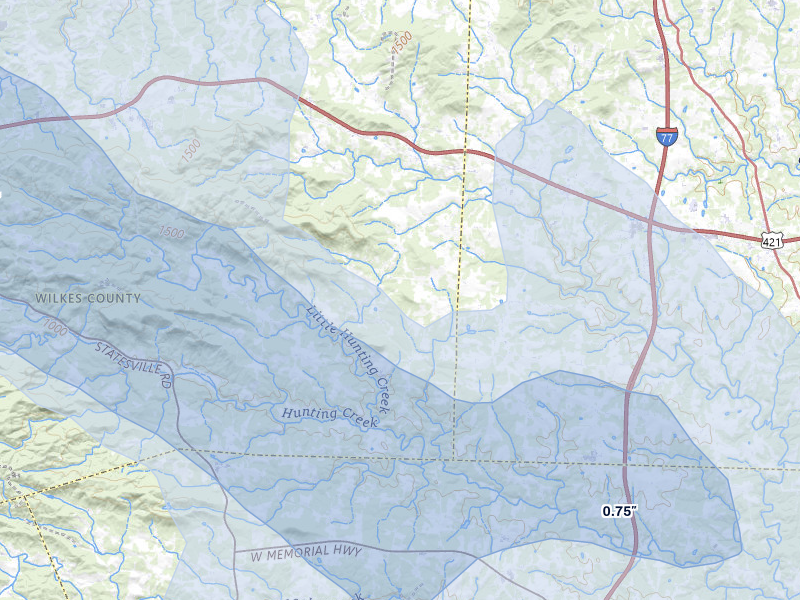 NEXRAD radar-signature map of the hail storm over Hamptonville, NC on Aug 11, 2026