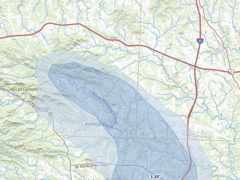 NEXRAD radar-signature map of the hail storm over Hamptonville, NC on Aug 17, 2026