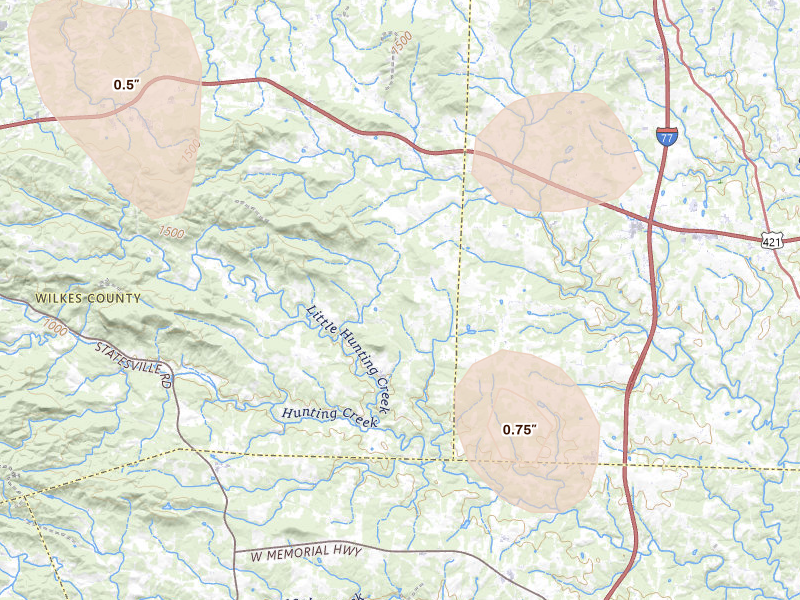 Radar-estimated hail-size map of the storm over Hamptonville, NC