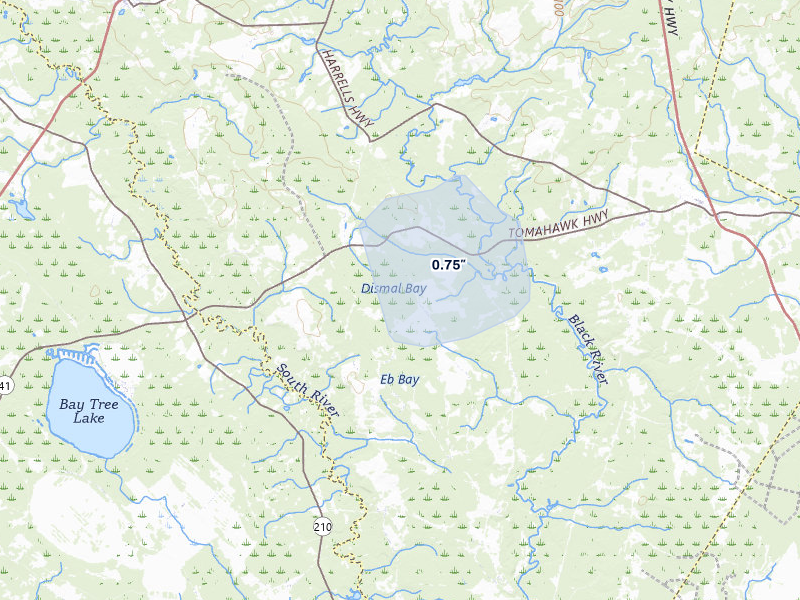 NEXRAD radar-signature map of the hail storm over Harrells, NC on May 11, 2026