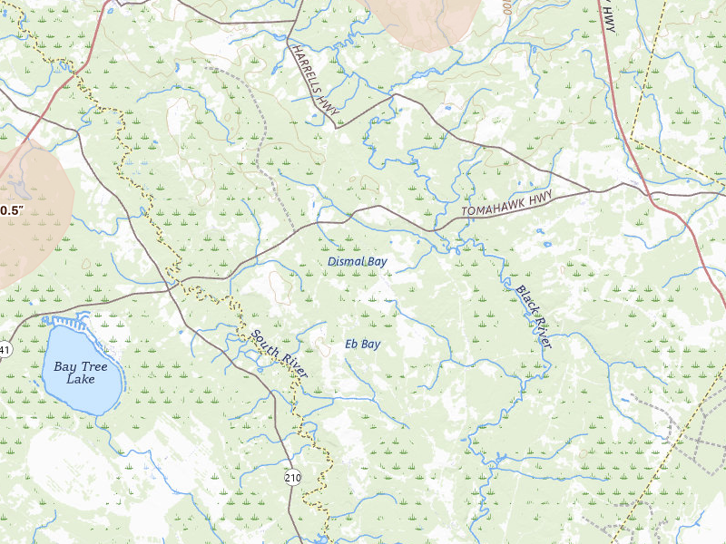 Radar-estimated hail-size map of the storm over Harrells, NC on Jul 5, 2026