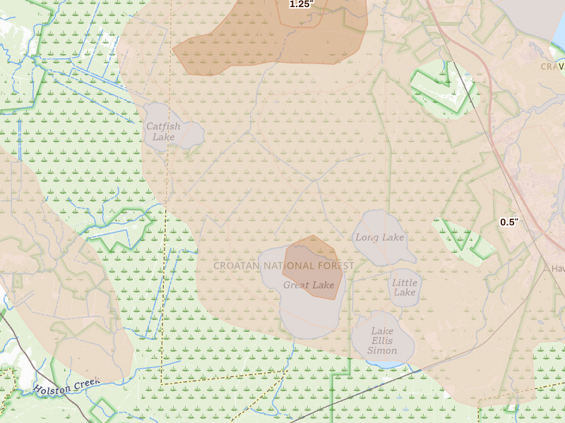 Radar-estimated hail-size map of the storm over Havelock, NC