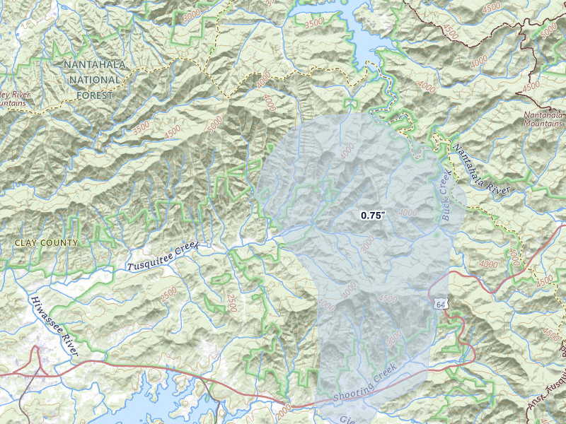 NEXRAD radar-signature map of the hail storm over Hayesville, NC on Jul 3, 2026