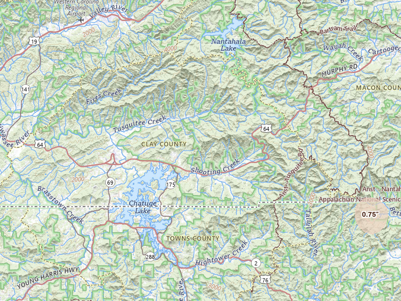 Radar-estimated hail-size map of the storm over Hayesville, NC on Jul 5, 2026