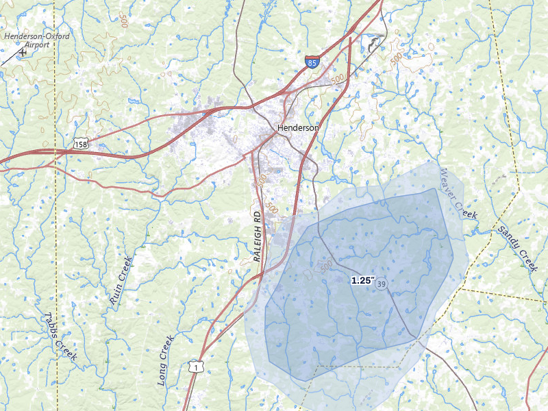 NEXRAD radar-signature map of the hail storm over Henderson, NC on Jun 27, 2026