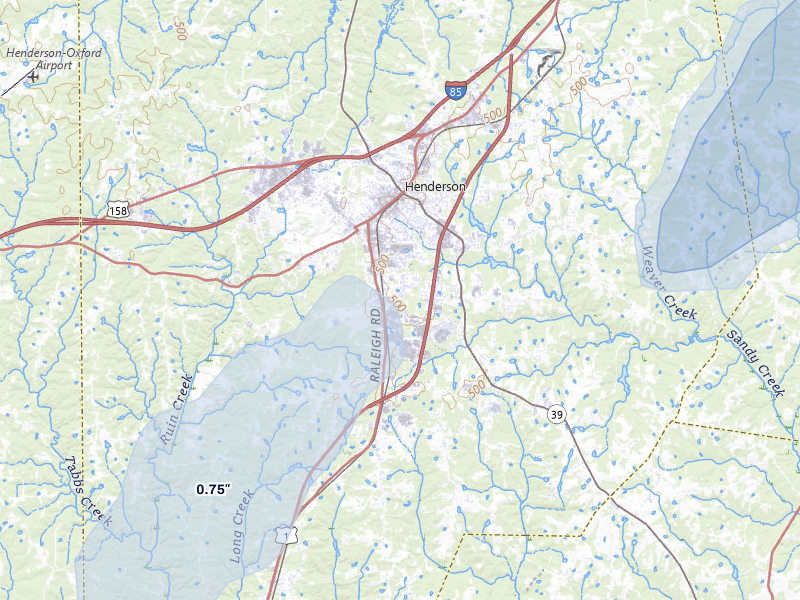 NEXRAD radar-signature map of the hail storm over Henderson, NC on Jul 7, 2026