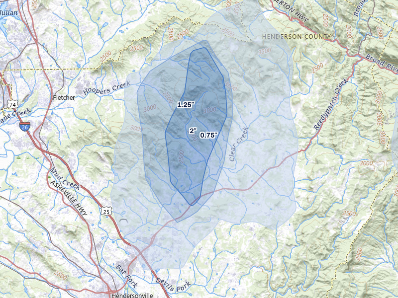 NEXRAD radar-signature map of the hail storm over Hendersonville, NC on Jun 29, 2026