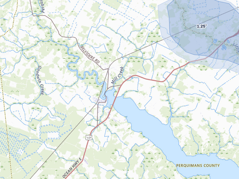 NEXRAD radar-signature map of the hail storm over Hertford, NC on Aug 11, 2026