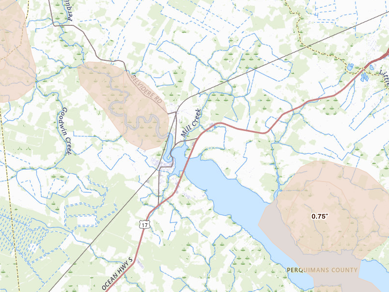 Radar-estimated hail-size map of the storm over Hertford, NC