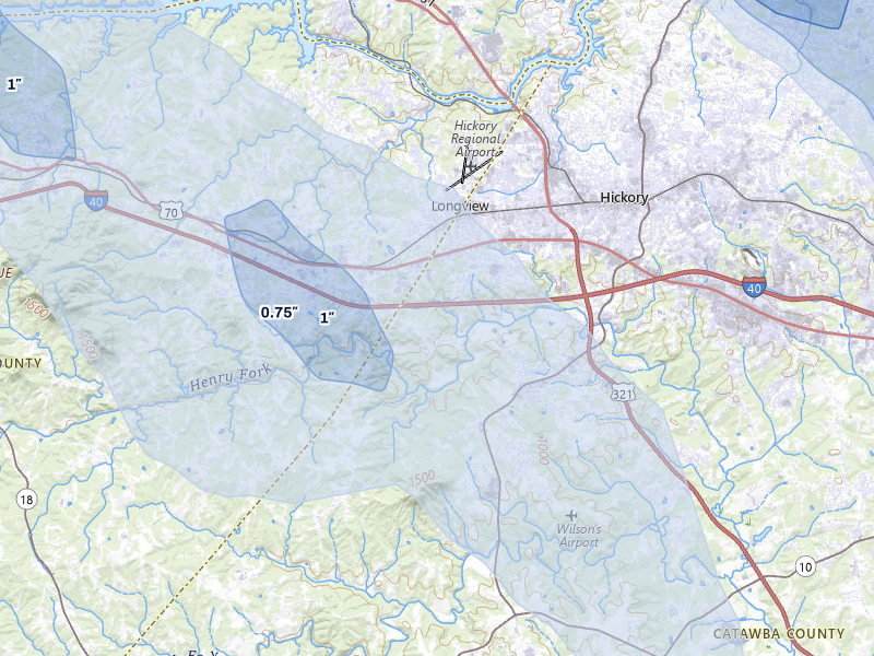 NEXRAD radar-signature map of the hail storm over Hickory, NC on Jul 28, 2026