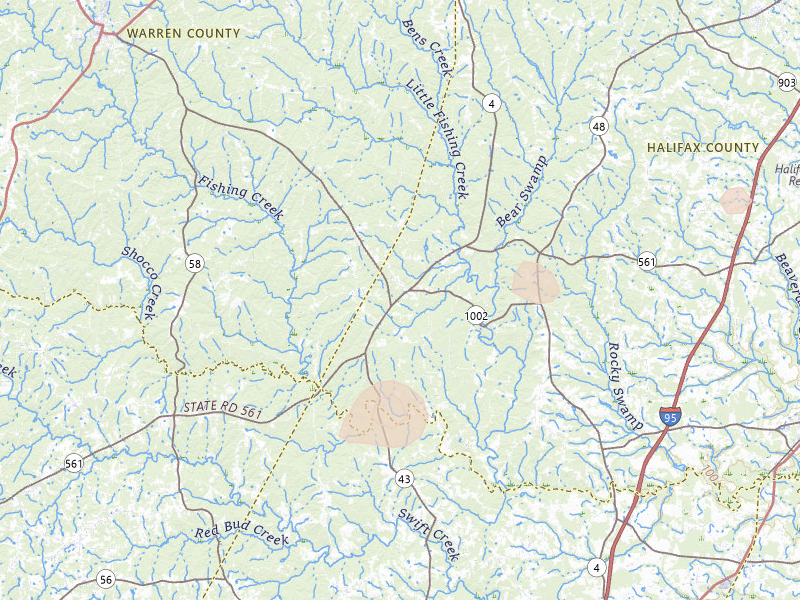 Radar-estimated hail-size map of the storm over Hollister, NC on Jul 6, 2026
