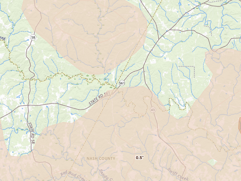 Radar-estimated hail-size map of the storm over Hollister, NC