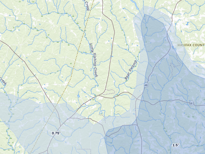 NEXRAD radar-signature map of the hail storm over Hollister, NC on Sep 4, 2026